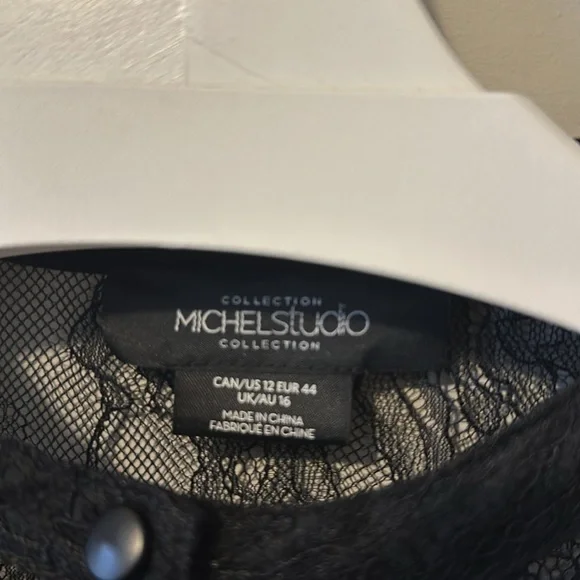 Michel Studio Black Lace Blouse with Ruffle and Choker Neck - Picture 4 of 10